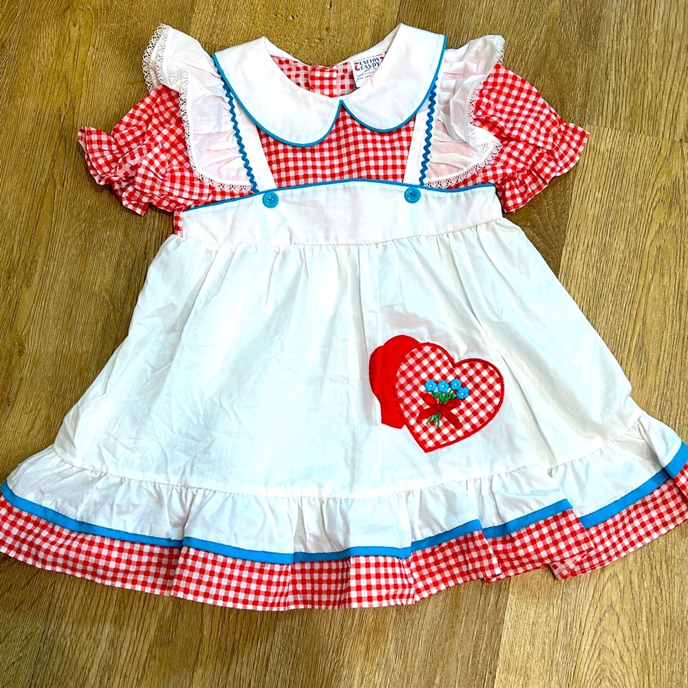 Vintage 80’s Gingham Pinafore Overlay Dress by Cotton Candy |Size 3T - Picture 6 of 7